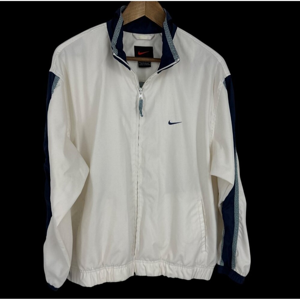 Nike White & Navy Lightweight Track Jacket With Mesh Accents For Youth Size L